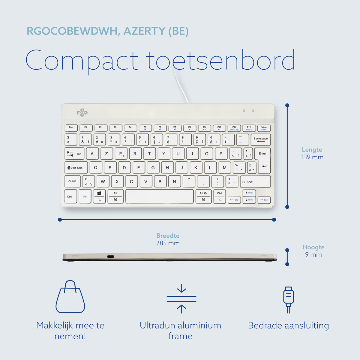 R-Go Compact Break (wit, bedraad, AZERTY – BE)