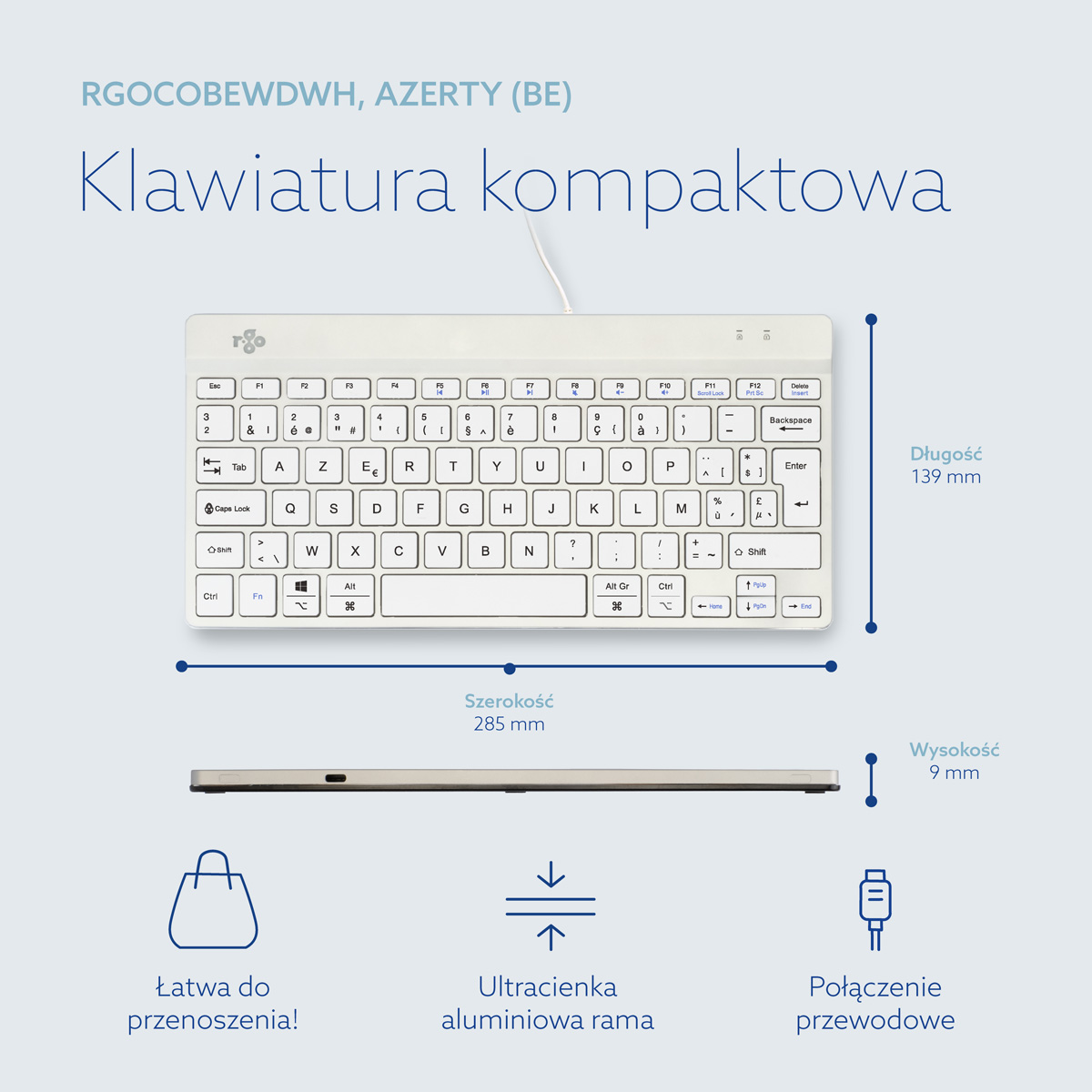 R-Go Compact Break (biała, przewodowa, AZERTY – BE)