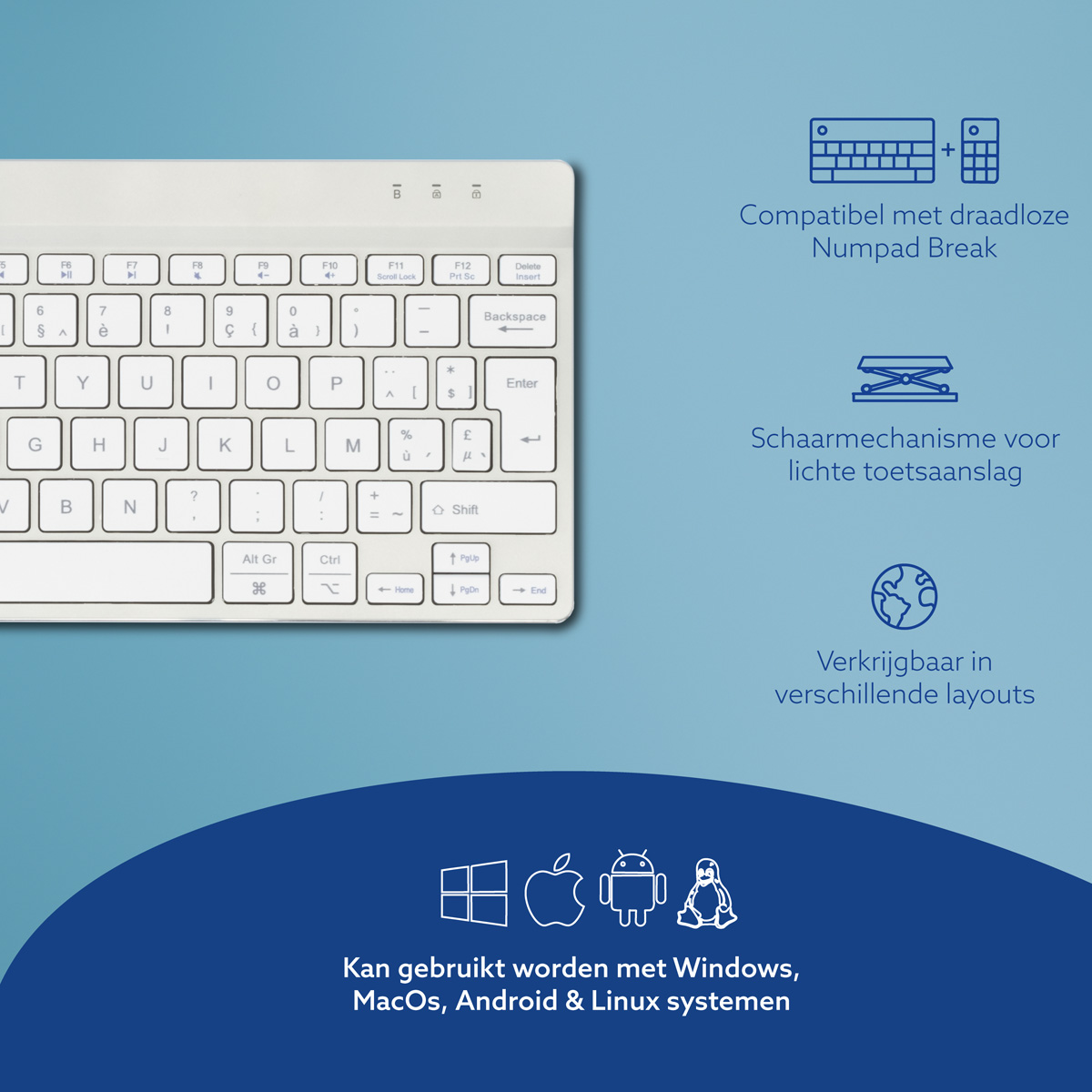 R-Go Compact Break (wit, draadloos, AZERTY – BE)