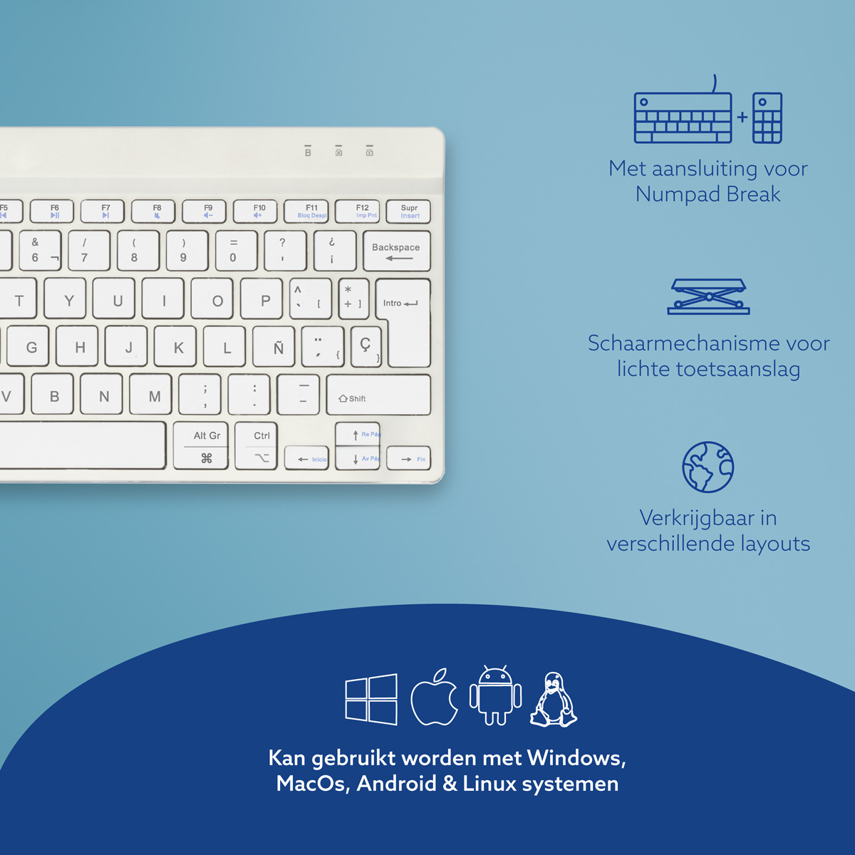 R-Go Compact Break (wit, draadloos, QWERTY – ES)
