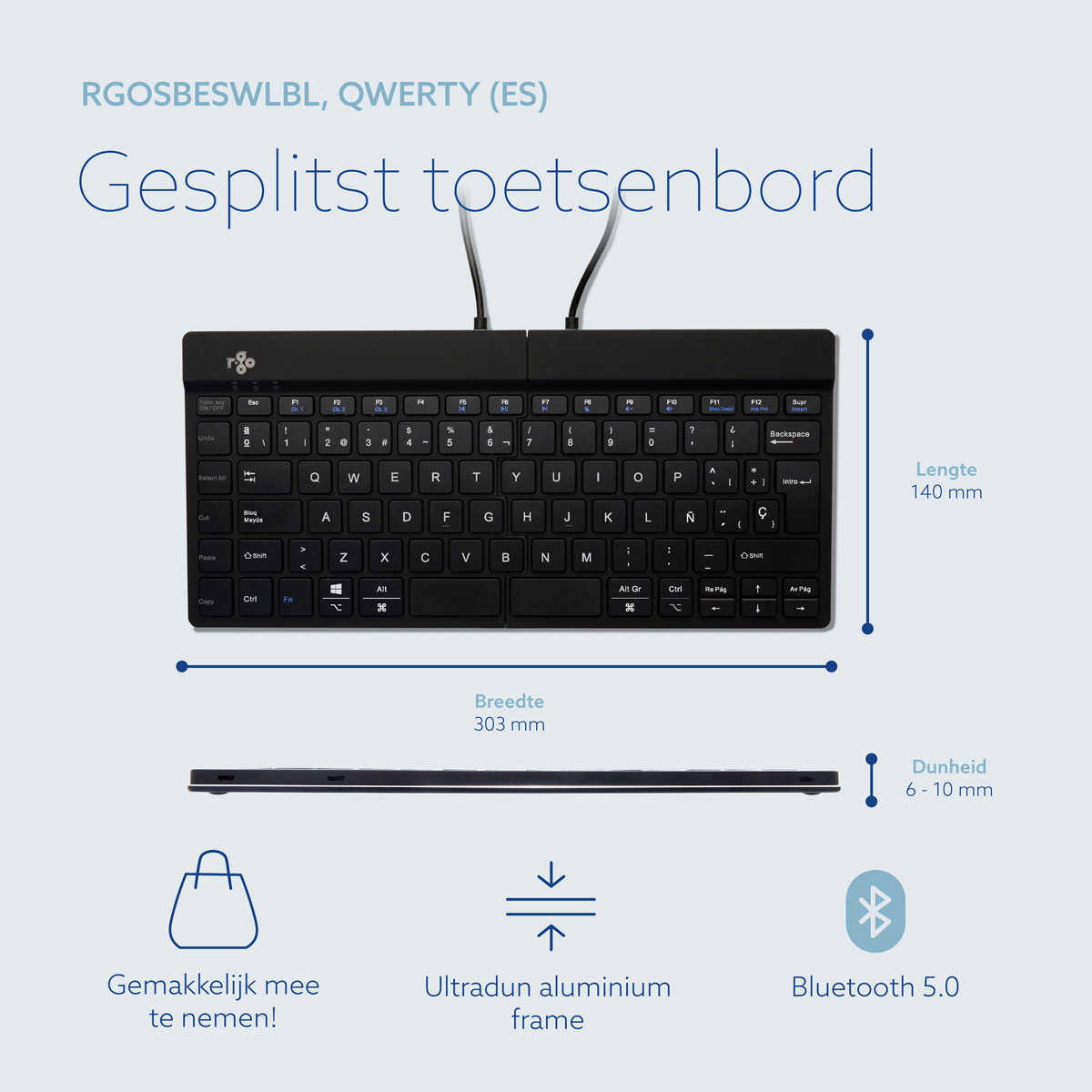 R-Go Split Break versie 2 (zwart, draadloos, QWERTY – ES)