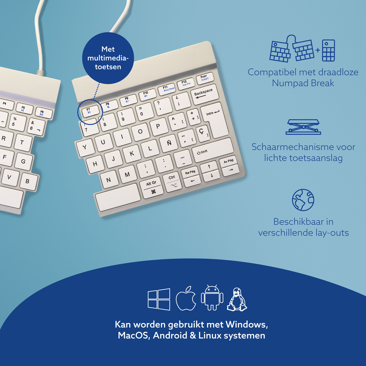 R-Go Split Break versie 2 (wit, draadloos, QWERTY – ES)