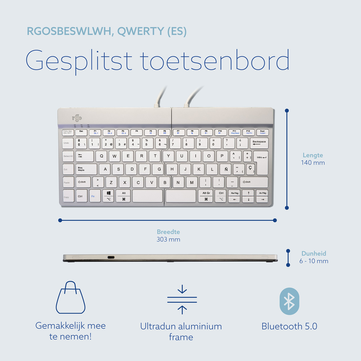 R-Go Split Break versie 2 (wit, draadloos, QWERTY – ES)