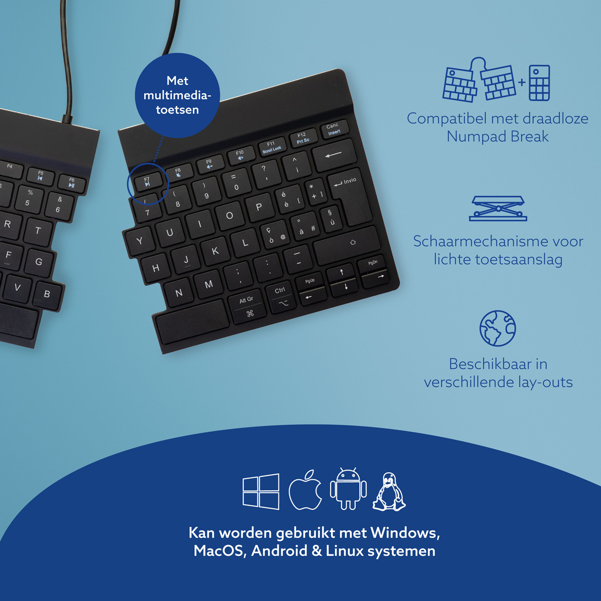 R-Go Split Break versie 2 (zwart, draadloos, QWERTY – IT)