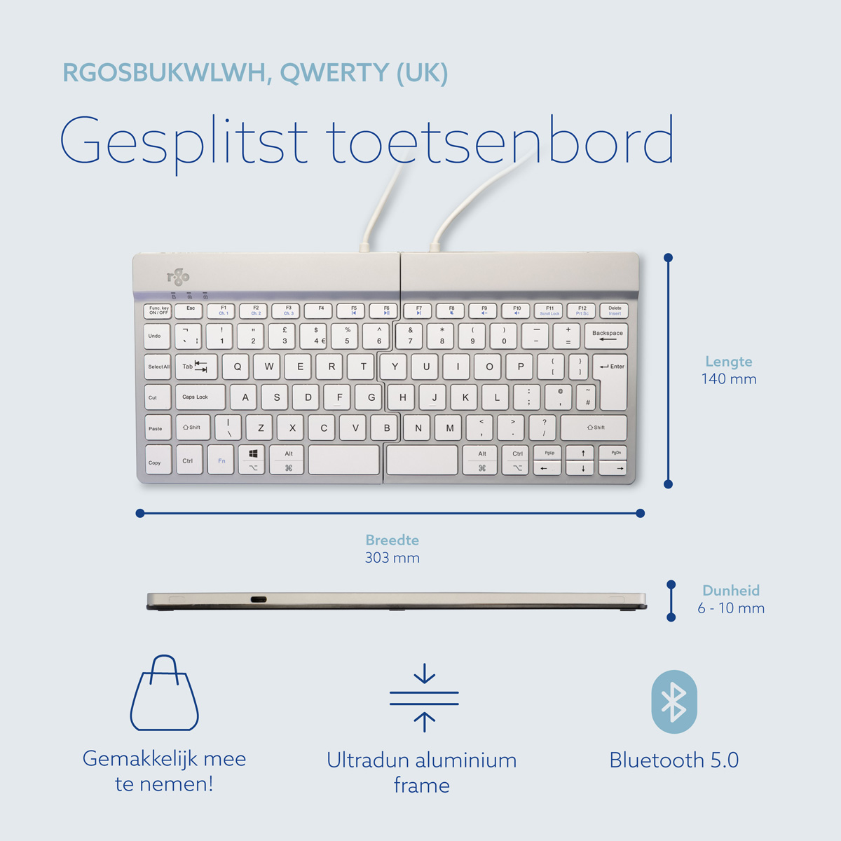 R-Go Split Break versie 2 (wit, draadloos, QWERTY – UK)