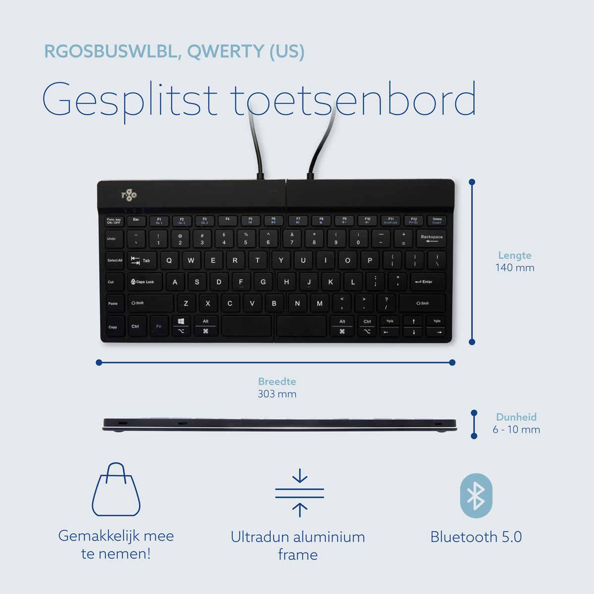 R-Go Split Break versie 2 (zwart, draadloos, QWERTY – US)