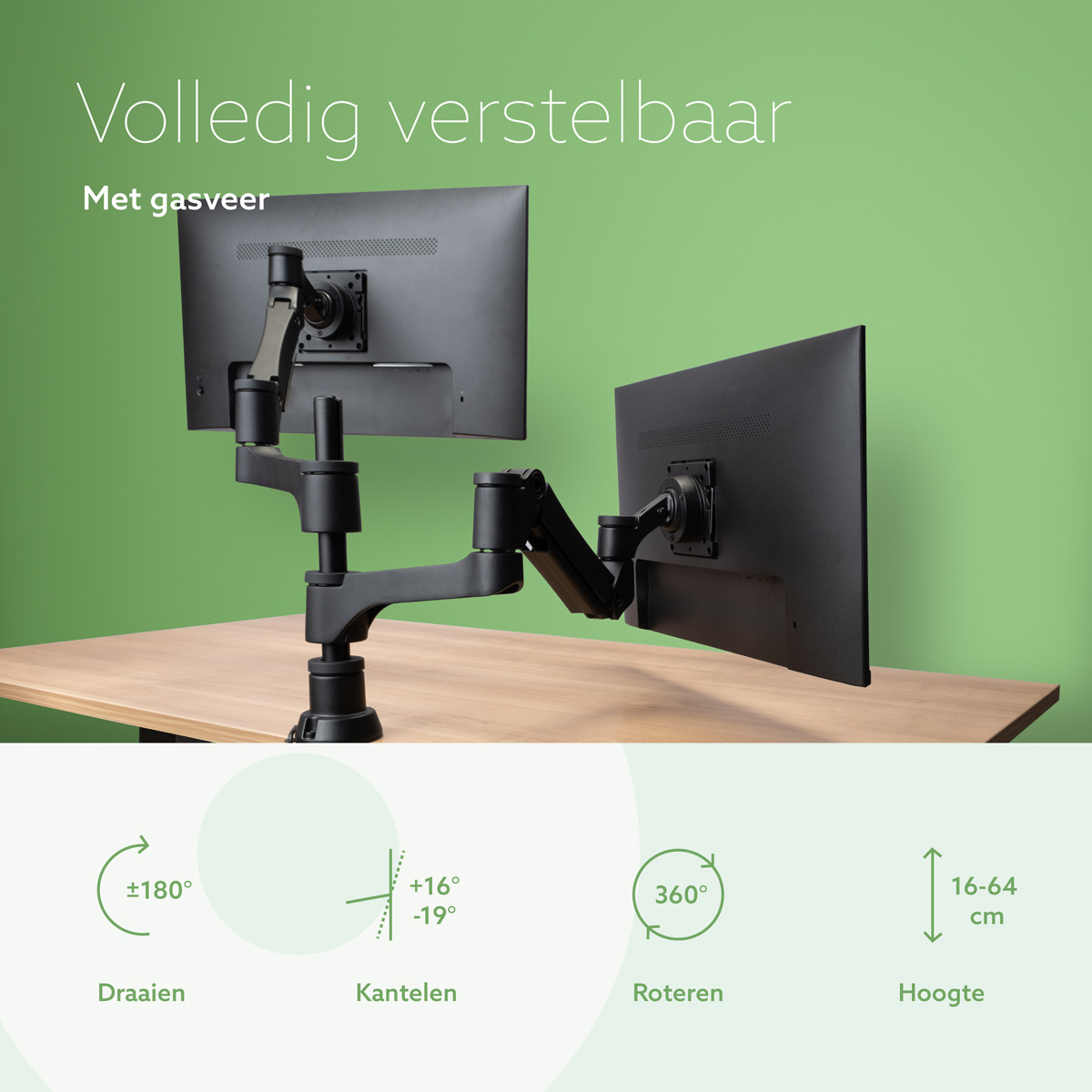 R-Go Dubbele monitorarm Caparo (gasvering)