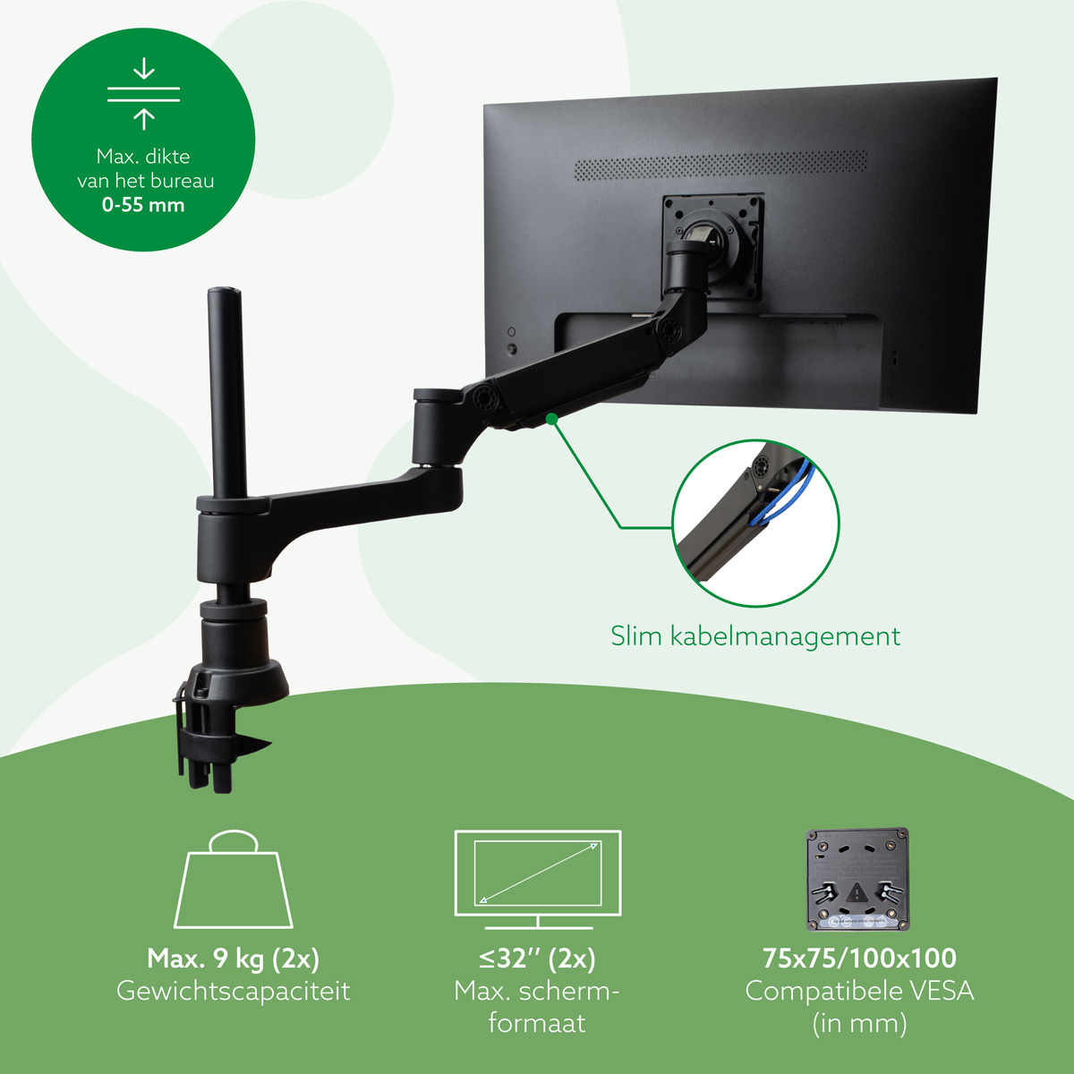 R-Go Dubbele monitorarm Caparo (gasvering)