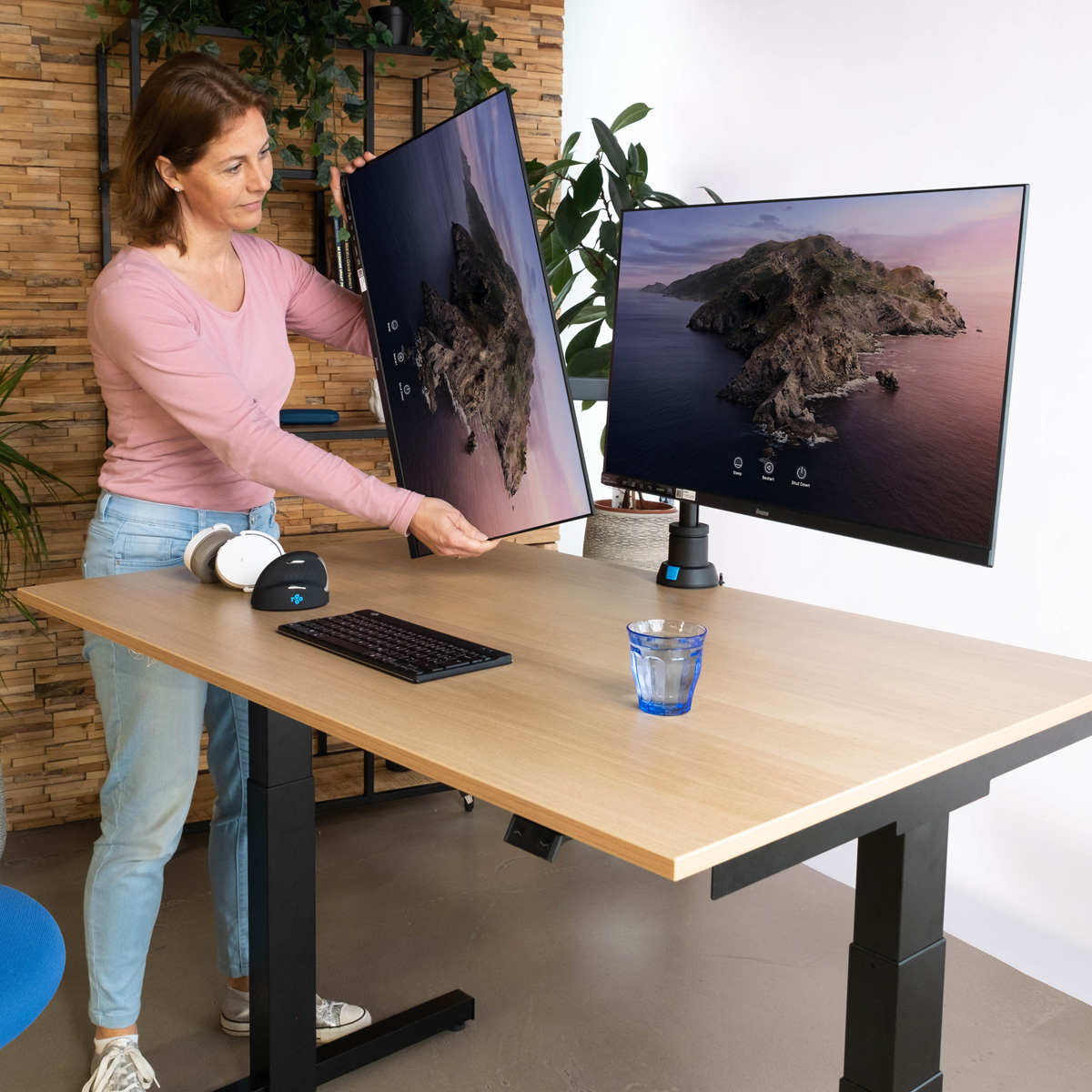 R-Go Dubbele monitorarm Caparo (gasvering)