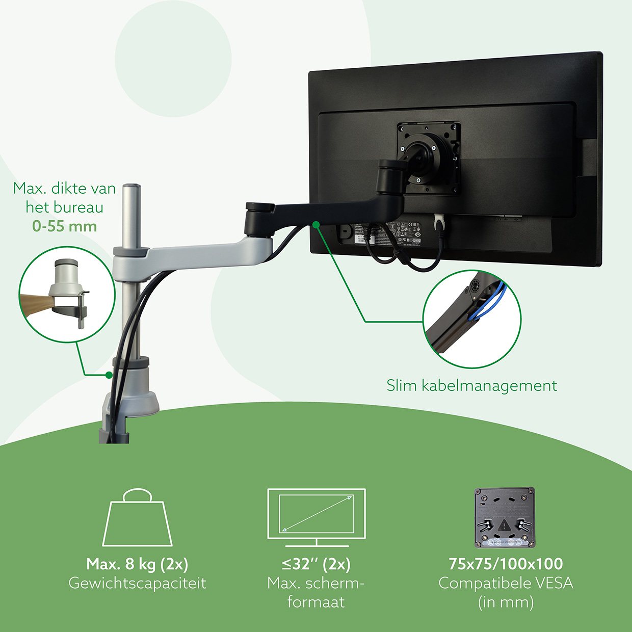 R-Go Dubbele monitorarm (Zepher)